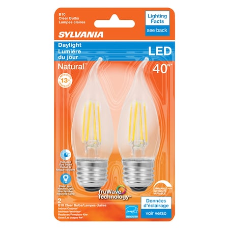Natural B10 E26 (Medium) LED Bulb Daylight 40 W , 2PK